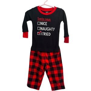 Carter's Baby Boy Pajama Set sz 12 Months Christmas Santa Red Buffalo Plaid NWT